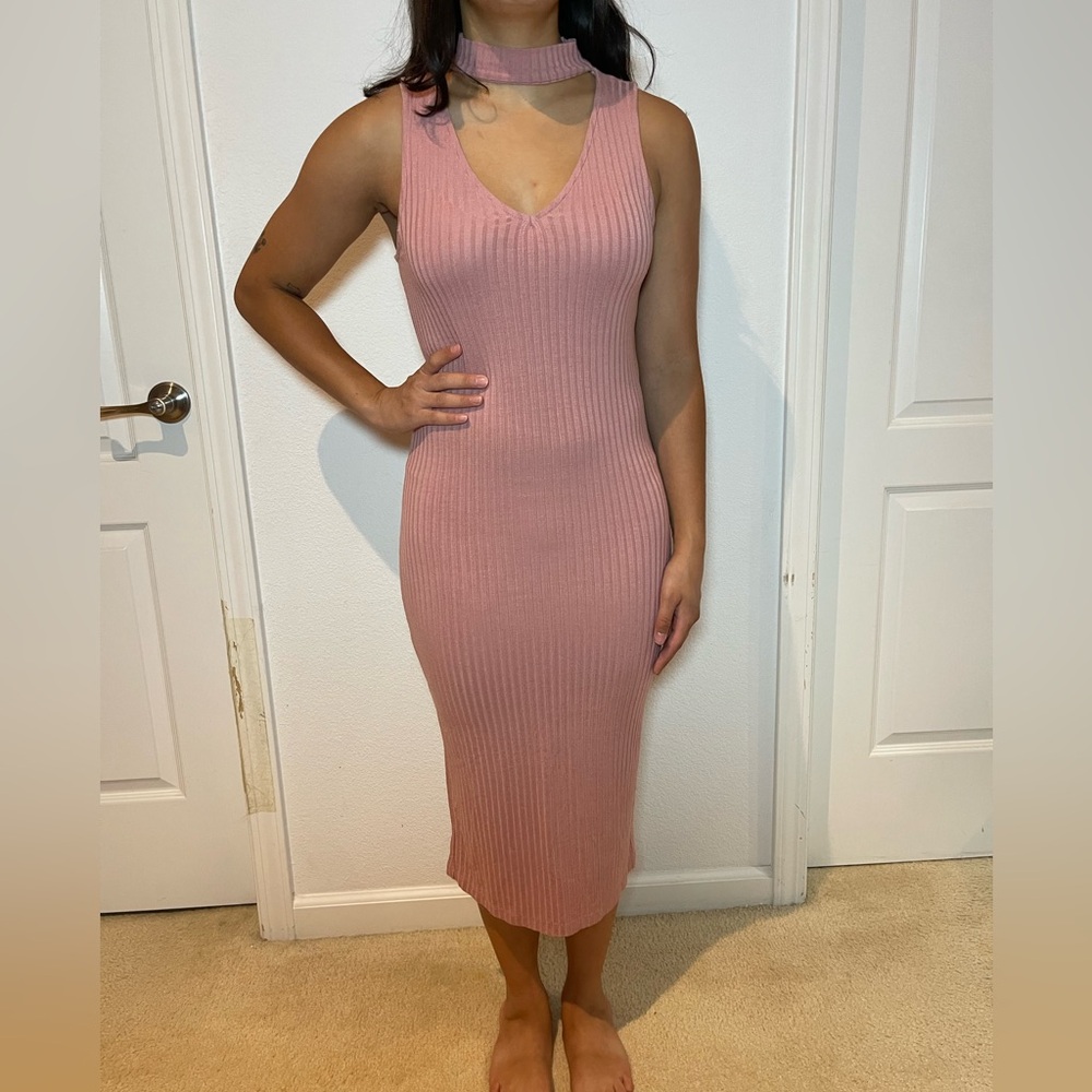 Ambiance Pink Ribbed Sheath Midi Dress Size Medium